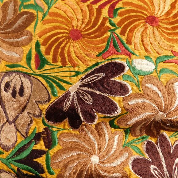 Floral Silk Embroidered Table Runner, Gold Brown Fall Autumn Fringe 90"x17" - Picture 11 of 12